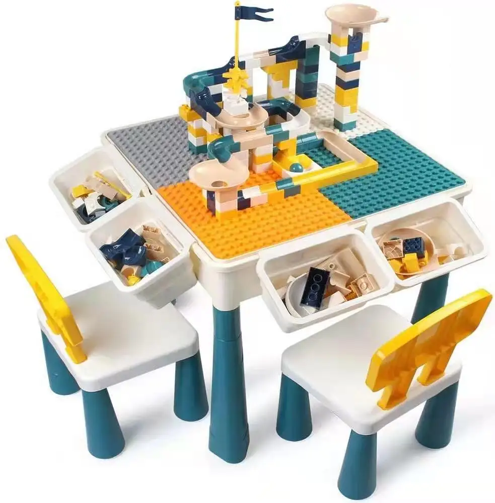 Educational Montessori Kids Diy Playing Brick Big Block Building Tables With Chairs