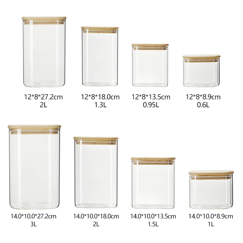 IKOO custom design glass food storage jar custom with bamboo wooden lid