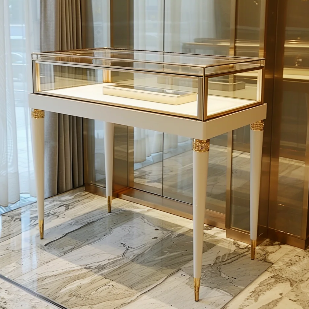 High End Luxury Golden MarbleJewelry Store Showcase Counter Design Custom Glass Jewelry Display Showcase for Retail Shop