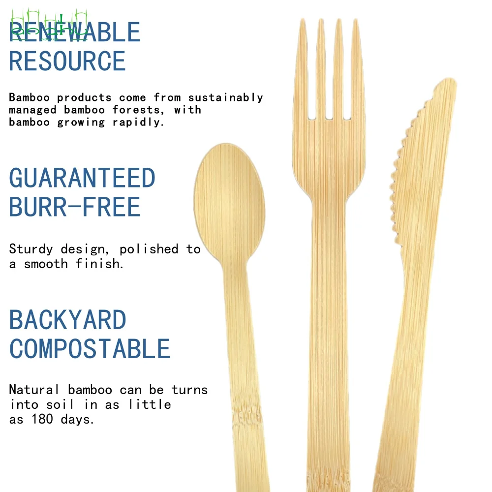 Custom Logo Disposable Bamboo Kitchenware Travel Cutlery Set - Forks Spoons Knives - Eco-Friendly,Biodegradable,Utensils,