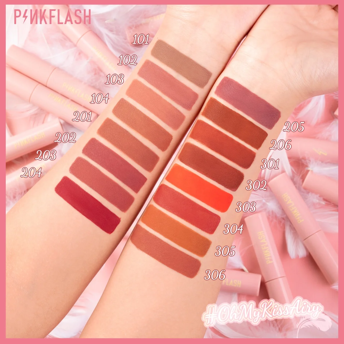 PINKFLASH Matte Lipstick Makeup 16 Color Long Lasting Liquid Lip Stick Nude Lip Tint Make Up Waterproof Lip Gloss Blusher