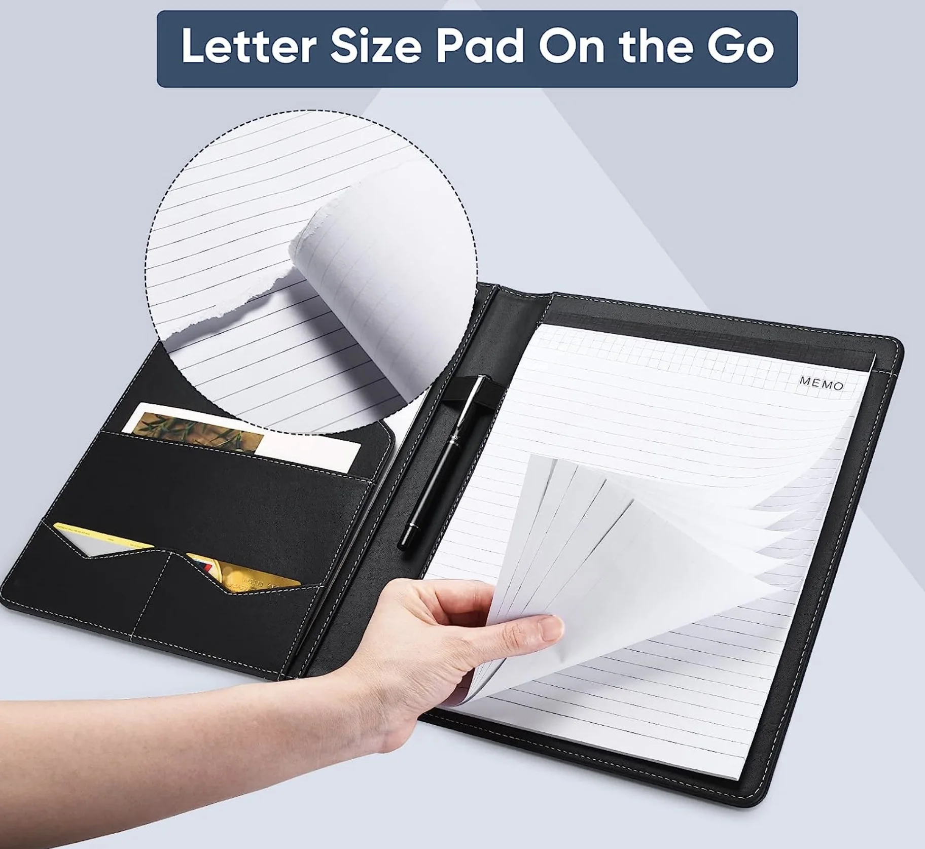 A4 PU Leather Padfolio Folder with Clipboard Pen Holder and Card Case-File Pockets Product