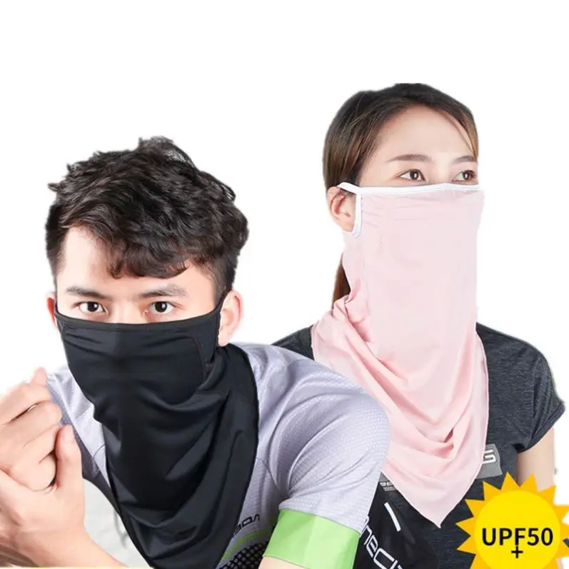 Summer ice silk Cooling riding Face Mask triangle neck gaiter with ear loops black