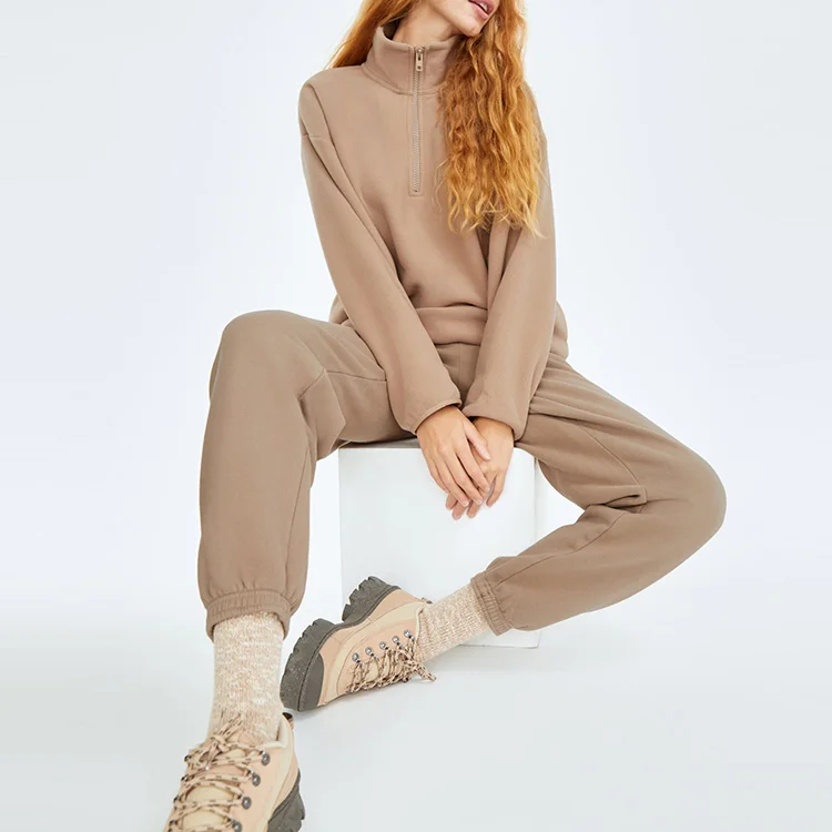 New York Korean Style 100 Cotton  Blank Hoodies Plain No Brand Customize Cotton Womens Oversized Sherpa 1/4 Zip Sweatshirt