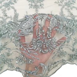 Wholesale French Bridal Heavy Handmade Beaded Tulle Lace Fabric For Wedding Dress Lady Material Africa Embroidery Sequin Textile