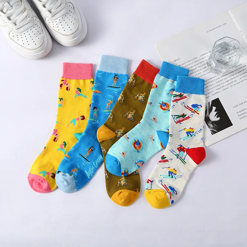 KTS European American Styles Sea Turtle Jellyfish Creatures Pure Cotton Women Men Character Holiday Colorful Fancy Happy Socks