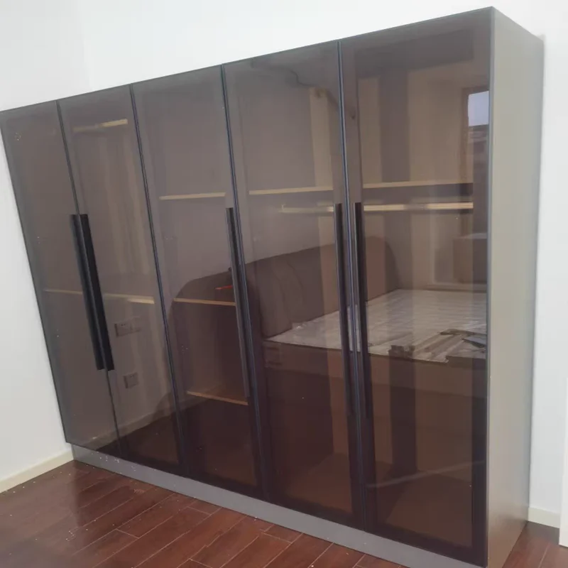 Modern design display 4mm safety tempered bronze glass for bedroom closet wardrobe door