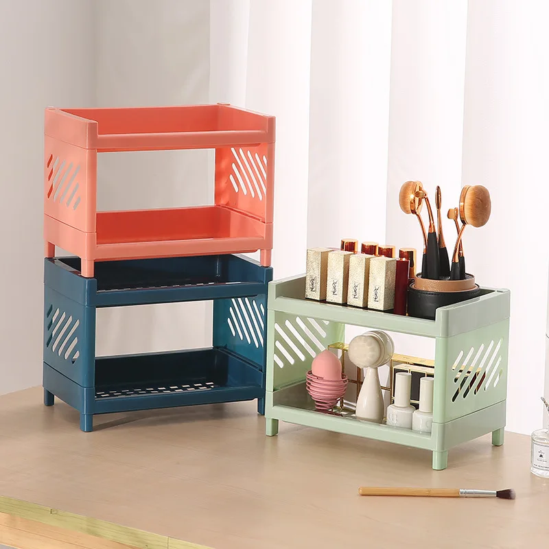 Ing Style Desktop Double-layer Plastic Storage Rack Office Stationery Cosmetics Storage Box Kitchen Bathroom Storage Rack