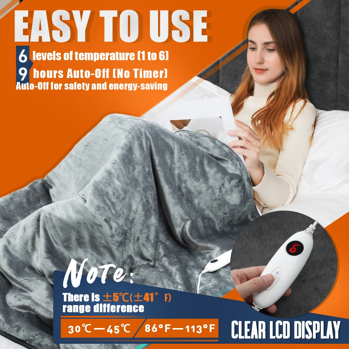 130x160cm King Size Electric Heated Blanket with Overheating Protection Timing & Washable Heat Throw for Body Application