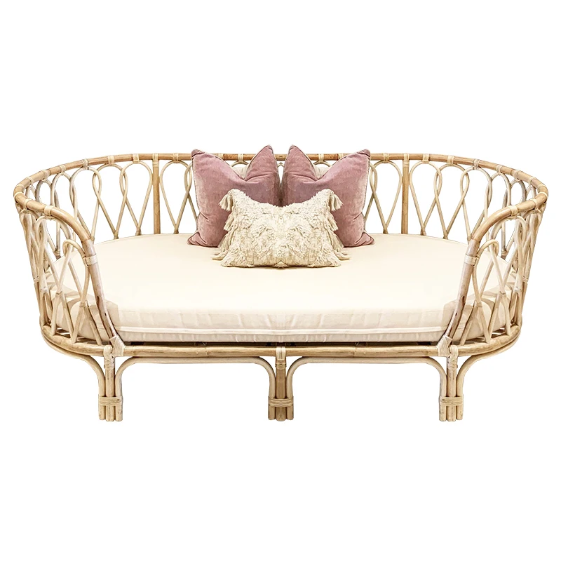 Garden Sunshine Room Cane Sofa Furniture Living Room Leisure Double Sofa Handmade Natural Rattan Wicker Sofa