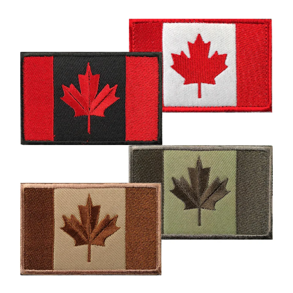 Low MOQ Tactical Canada Flag Patch Hook & Loop Tactical Patch Applique Fastener Full Embroidery Patch for Caps Bag