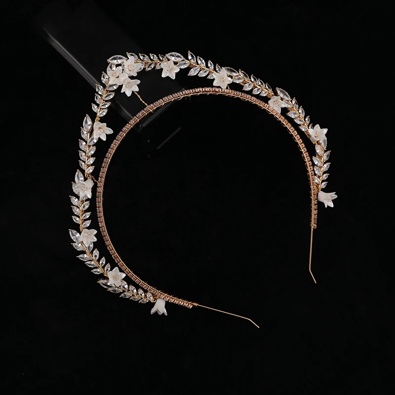 Bridal crowns and tiaras zircon handmade crown tiaras  ceramic flower wedding hair accessories bride crowns for women