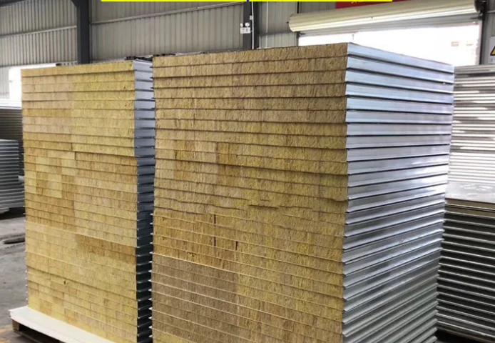 Top quality wall panel sheets exterior rock wool eps pu 50mm soundproofing rock wool sandwich panel