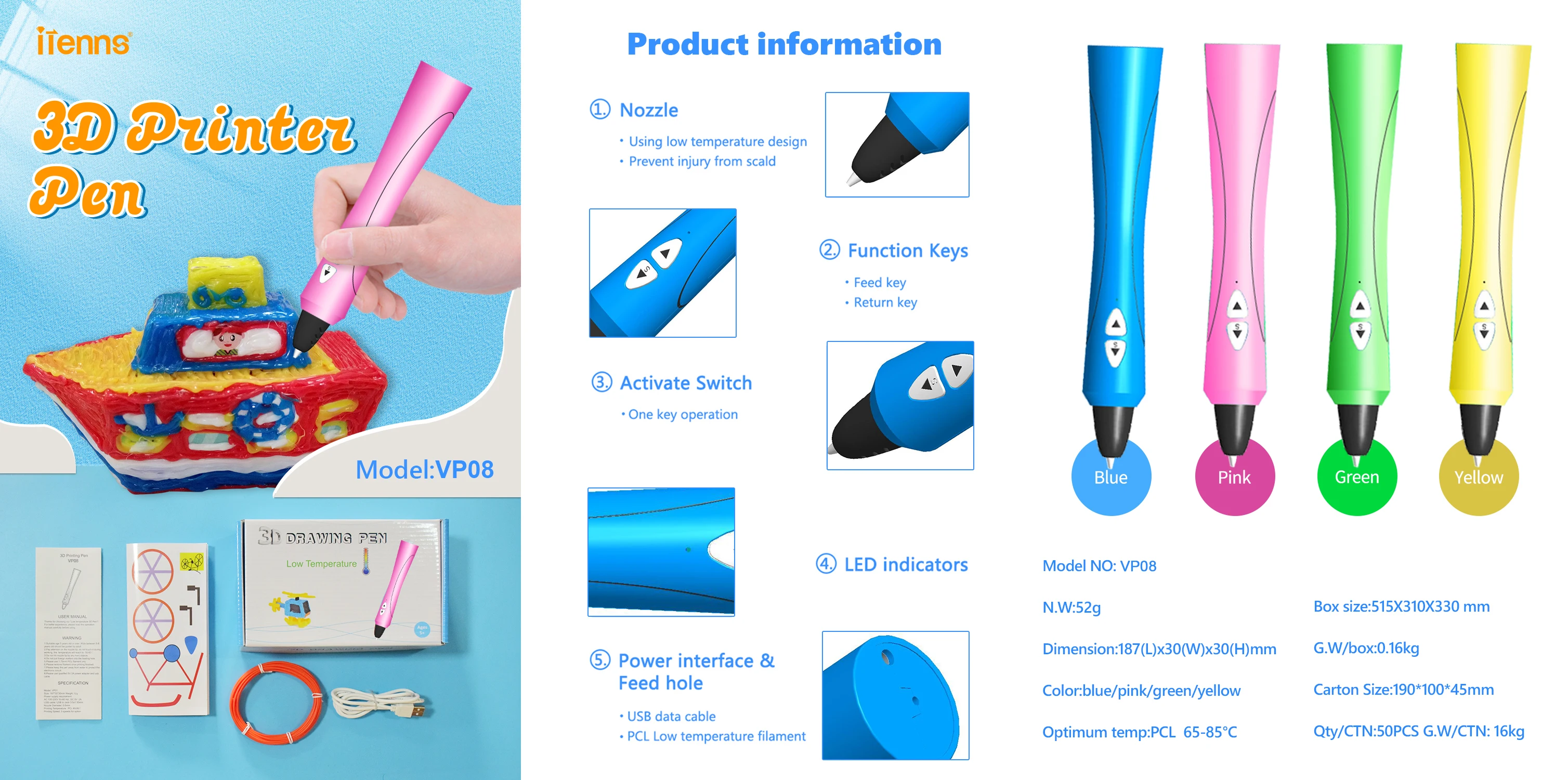 3D Pen Drawing Pens  DIY Printing Kids  Filament Christmas Birthday Gift Toy