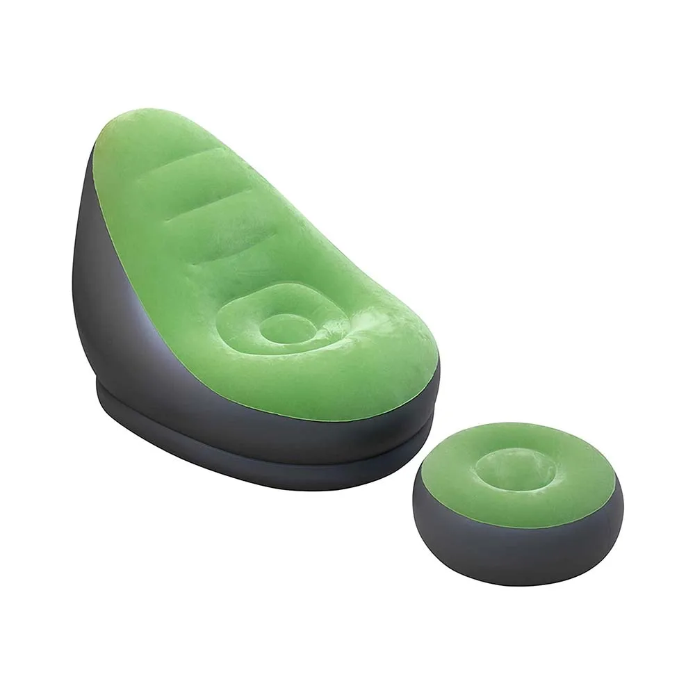 Green color High Quality canape gonflable Inflatable sofa with stool pumped flocked air sofa for furniture household