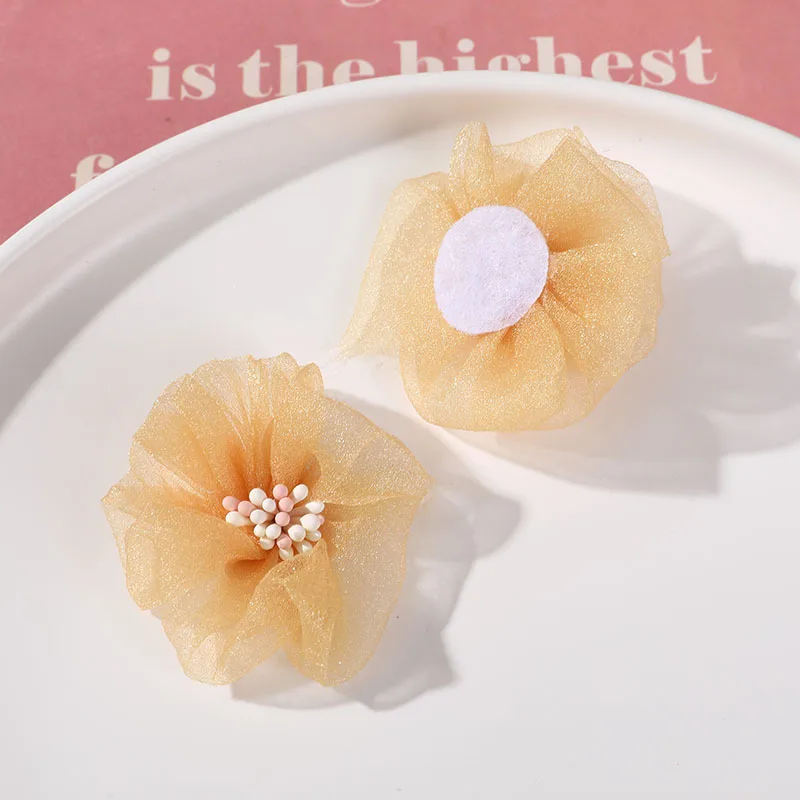 high quality organza little girl flower hair clip accessory  high quality crochet flower decorative for dress garment