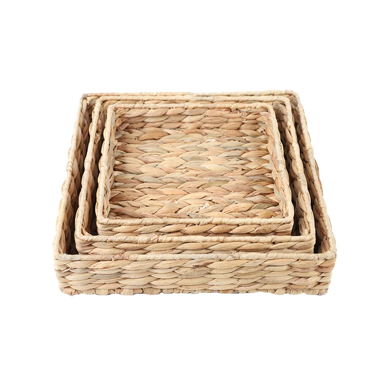 Wholesale Square Calabash Woven Basket Water Hyacinth Storage Tray Basket