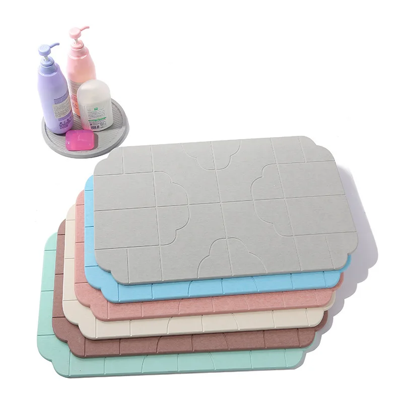 Non Slip Dry Fast Bath Mat Extra Hard and Absorbent Engrave Diatomite Mat