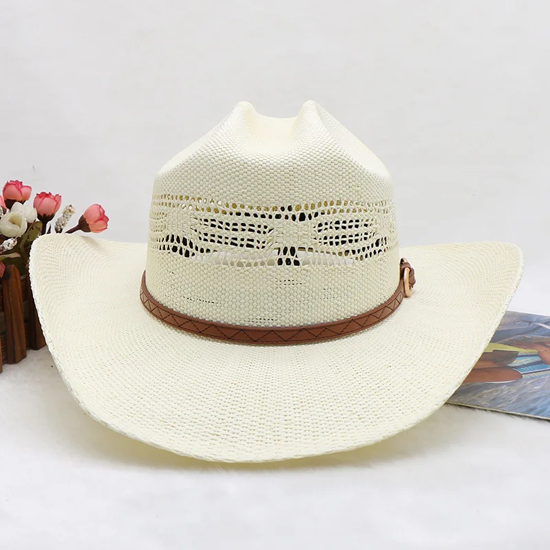 LIHUA Summer Daily Use Western Cowboy Hat for Men Character Style Paper Braid Straw Hat with Ribbon Material for Sports Casual W