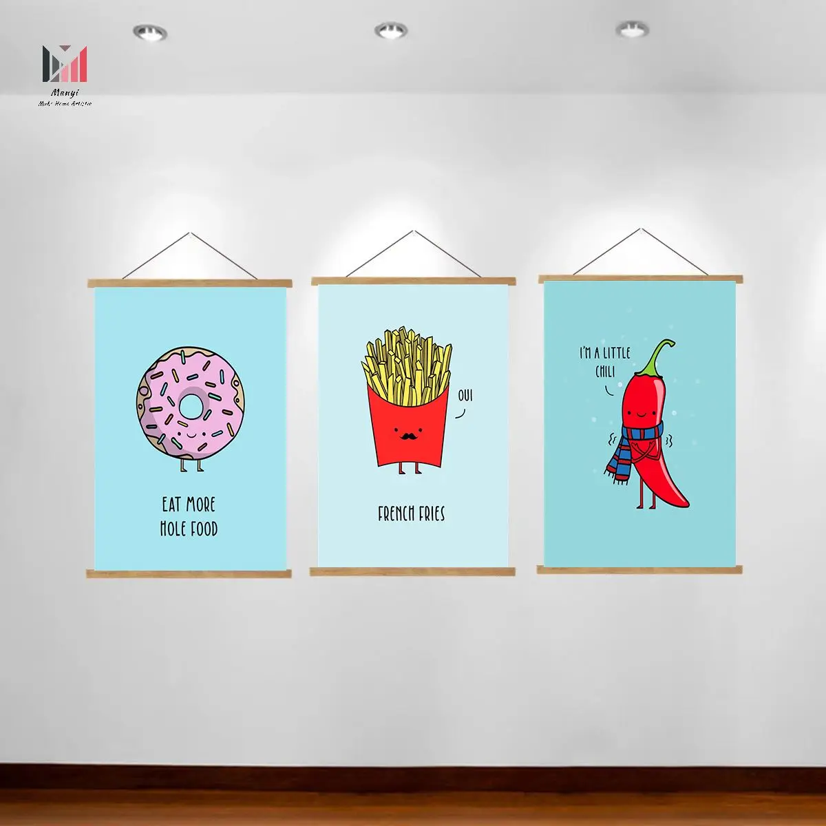 Fruit and Pizza Food Cartoon Minimalist Poster and Wall Art Cut Funny Quotes Canvas painting For Restaurant And Home RoomDecor