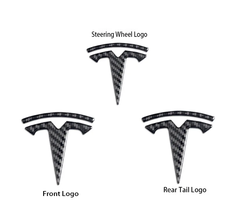 Real Carbon Fiber Logo Stickers For Tesla Model 3 Y X S Auto Steering Wheel Head Tail Logo Patch Decoration Modified Accessories