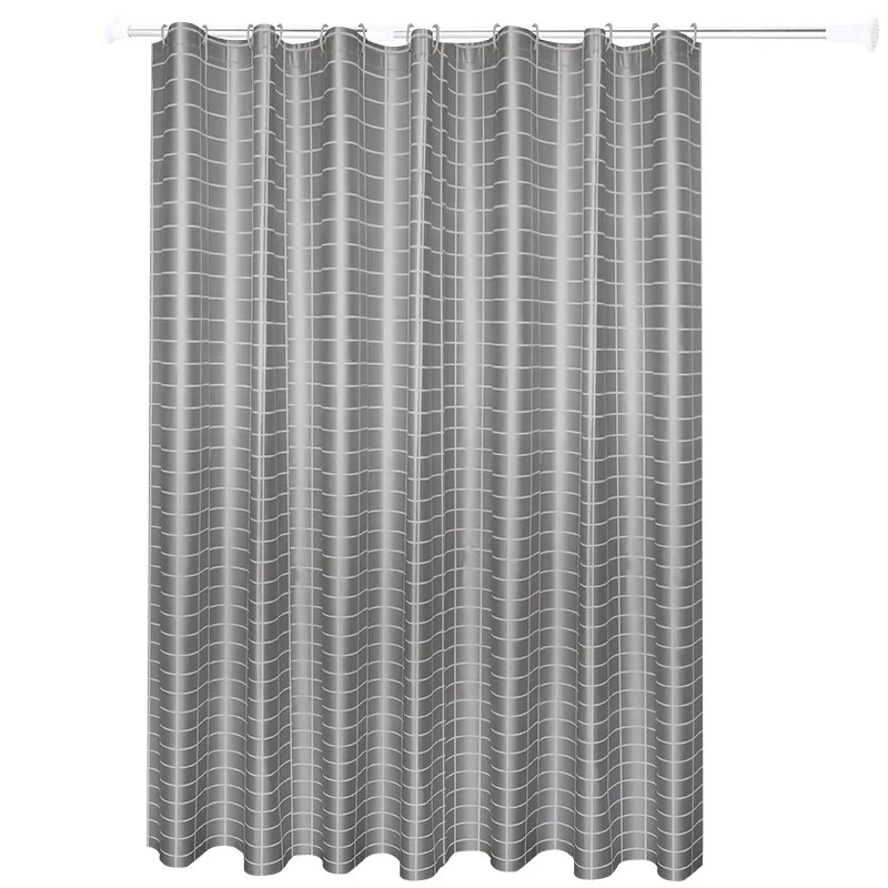 Factory Wholesale Elegant Simple Environmental Protection Gray Bottom Plaid PEVA Shower Curtain Send Hook Direct Sales