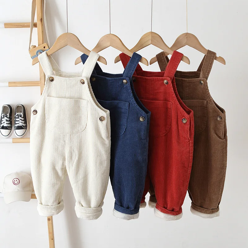 Winter Autumn Corduroy Pants Kids Toddler Baby Shoulder Belt Pants Baby Fashion Casual Overall with pocket