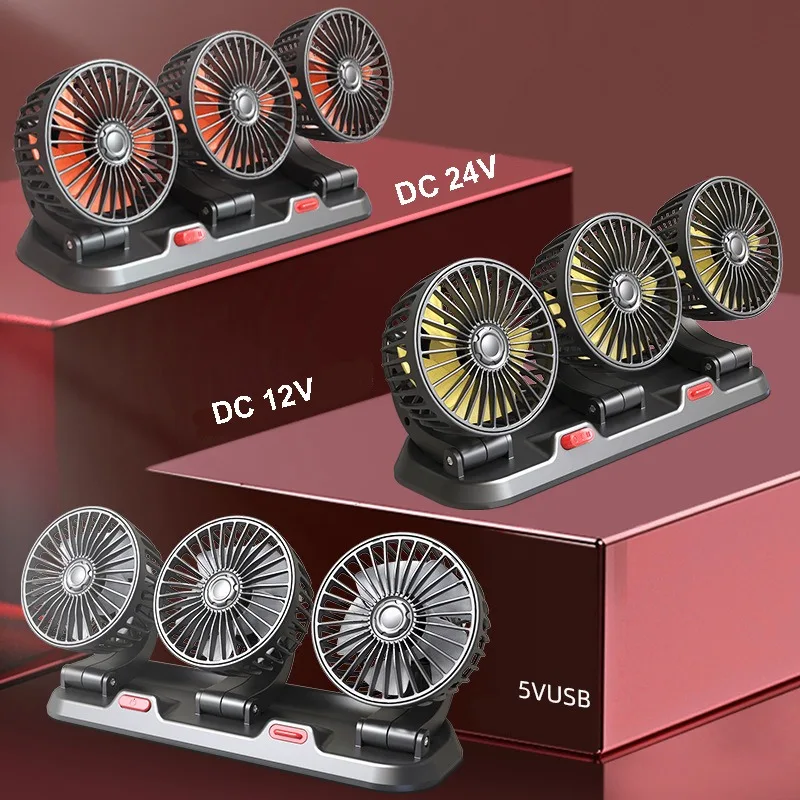 24V 12V Three 3 heads car fan triple heads dashboard truck fan car accessories 2024 for RV boat cabin caravan van fan