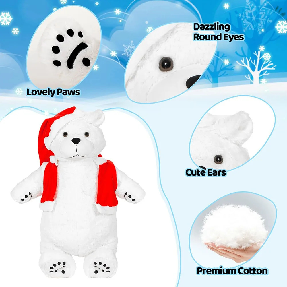 Custom Large Polar Bear Stuffed Animal Plush Toy Christmas Hat Vest Door Hanger Lifelike White Decor Gift Christmas Polar Bear