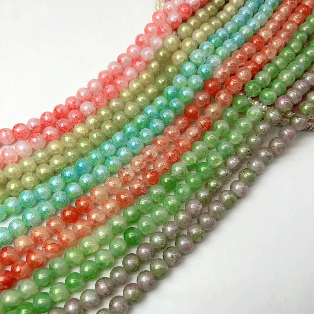 New Glass Bead Strings 6 8 10 12 mm Color Coating Paint Gold Lined Loose Beads for Jewelry Making Diy Bracelets