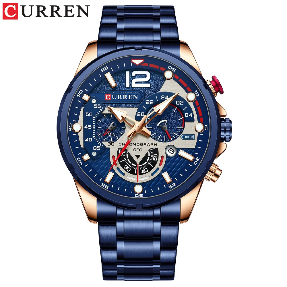 CURREN 8395 Men Business Watch Date Chronograph 24 Hours Display Stainless Steel Strap Quartz Watch
