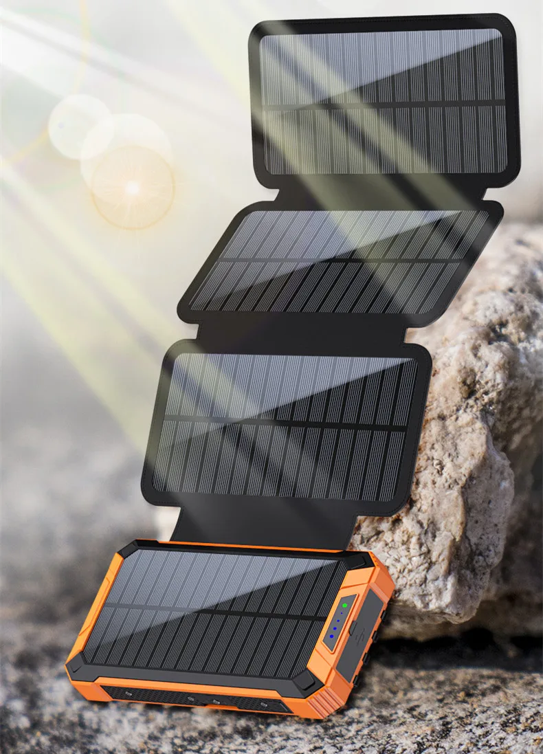 Wireless camping solar cell power bank 20000mah energy solar charger foldable solar panels built in cables without battery
