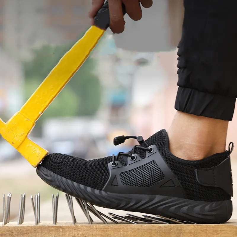 Newest Fashion Summer Breathable Light Weight PU Sole Anti-static Flying Woven upper Work Safety Shoes for men