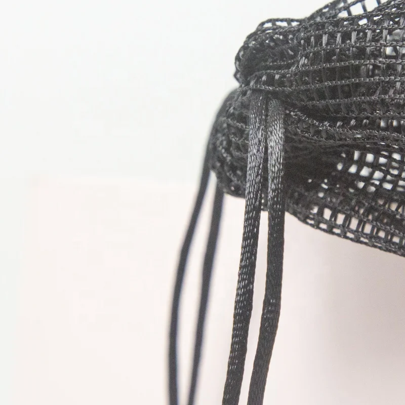 Custom Label Black Reusable Mesh Bag With Drawstring Packaging Vegetable Fruit