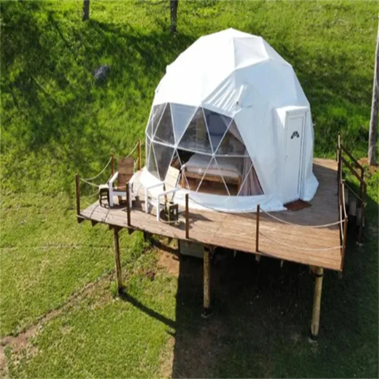 Custom Round Glamping Lowest Price Soundproof Circular Mini Luxury Globe Hotel Half Sphere Dometent With Stove Bathroom Outdoor