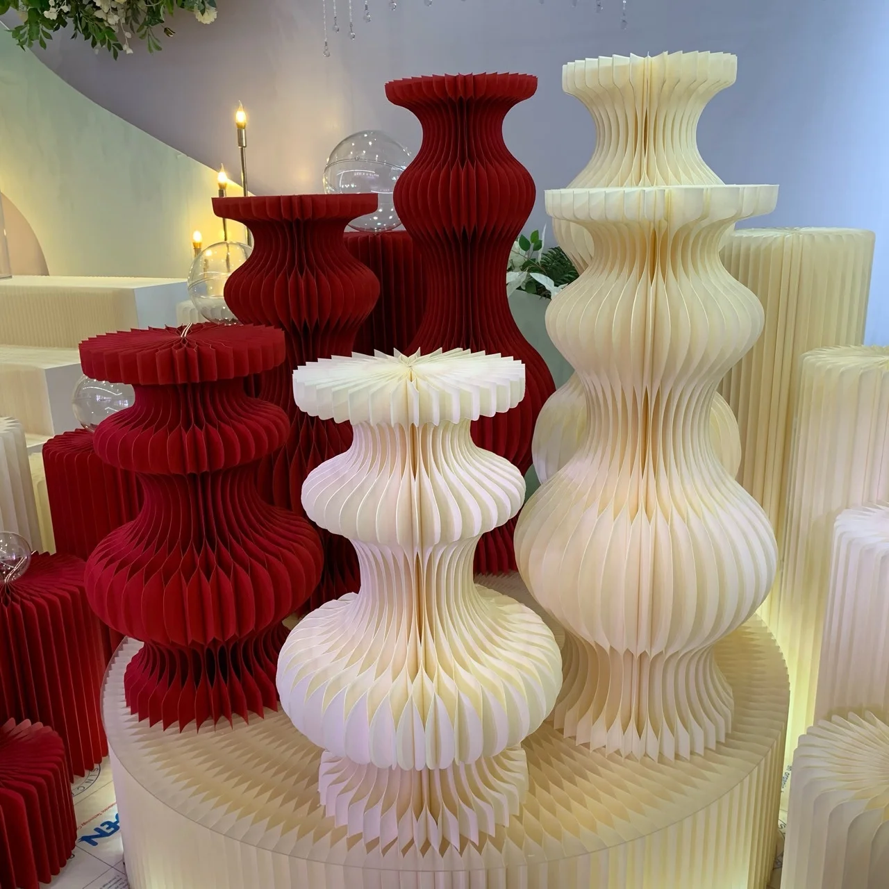 Folding Column Flower Stand White Wedding Flower Centerpiece Road Leads With Acrylic Cover For Wedding Background Party Decor