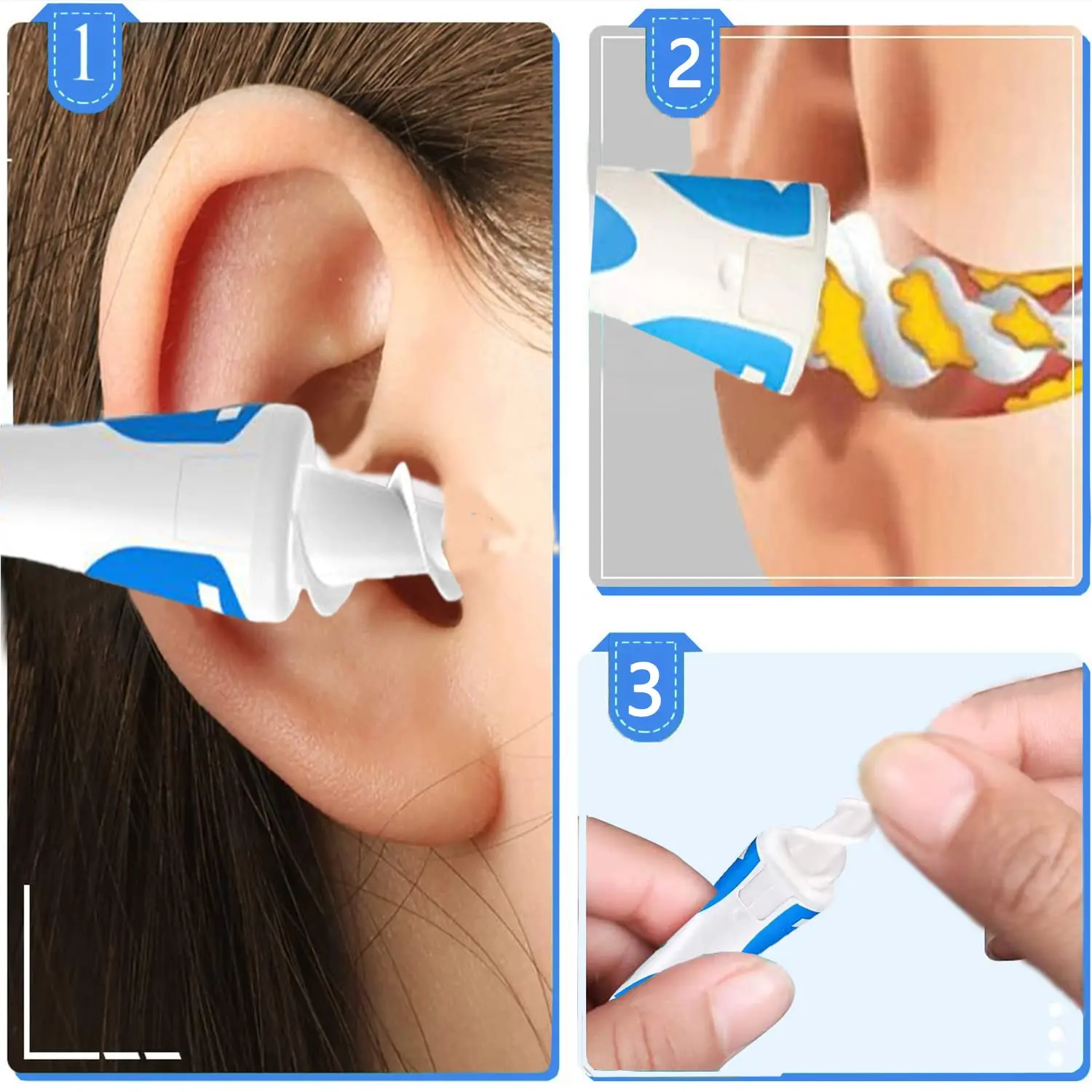 Spiral Earwax Cleaner Set Q Grips Ear Wax Removal Tool Reusable Ear Gadget Safe Ear Cleaner with 16 Pcs Soft Replacement