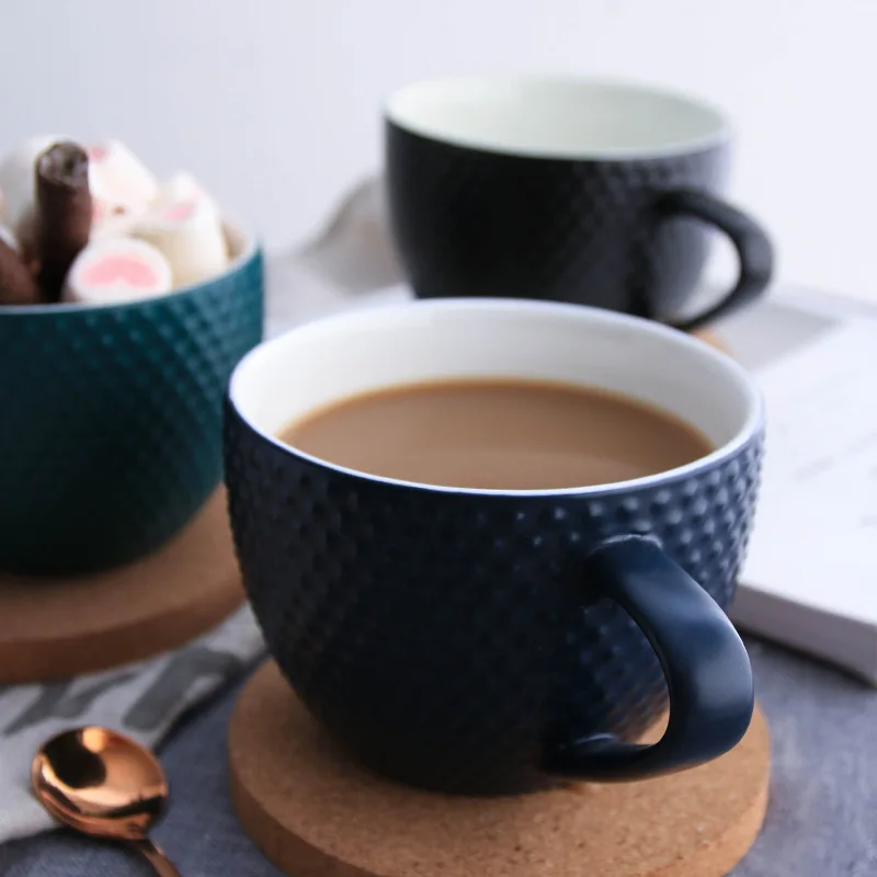 15OZ Porcelain Cup And Aaucer Porcelain Espresso Cup Cappuccino Cups Set With Wood Coaster For Cafe Lattes