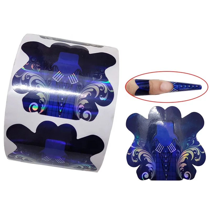 500Pcs/Roll Laser Blue Pure Aluminum Foil Gel Plastic Private Nail Paper Form