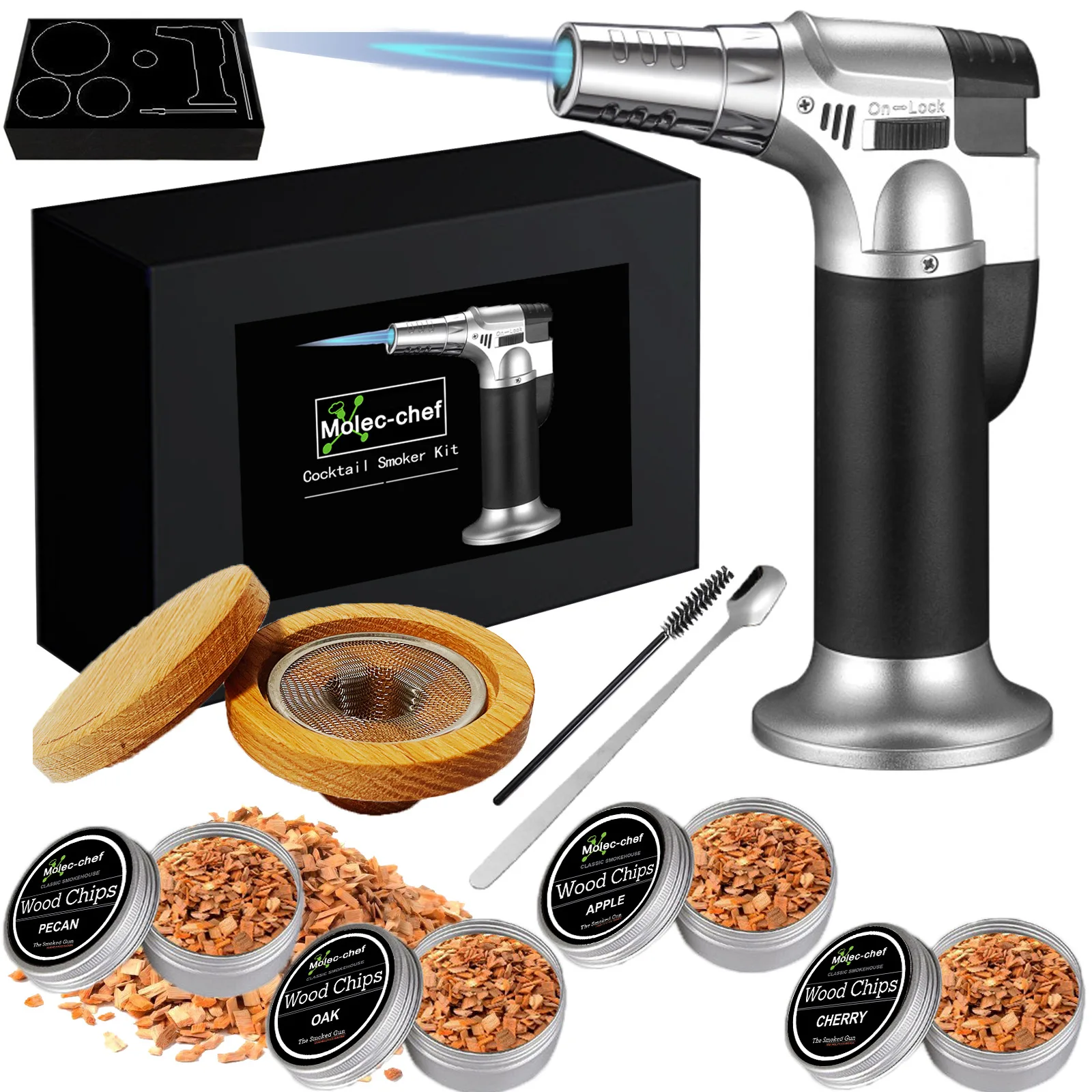 Hot Selling Smoker Wooden Box Set Different Smoke Flavor Wood Chips Whiskey Cocktail Gift Box Wholesale Can Customize logo