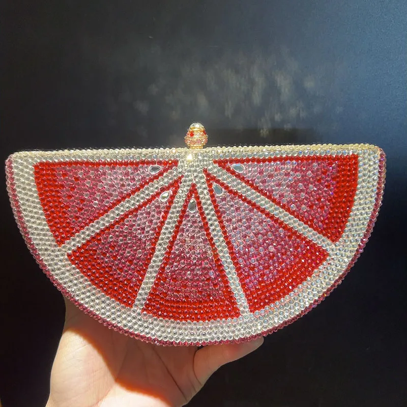 Crystal Clutch Red Grapefruit Diamond Dinner Bag Luxury Flat With Diamonds Stone Bag For Women