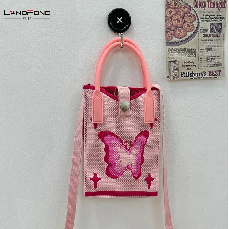 Landfond Knit Mini Handbag Women Wrist Bag Crossbody Cell Phone Purse