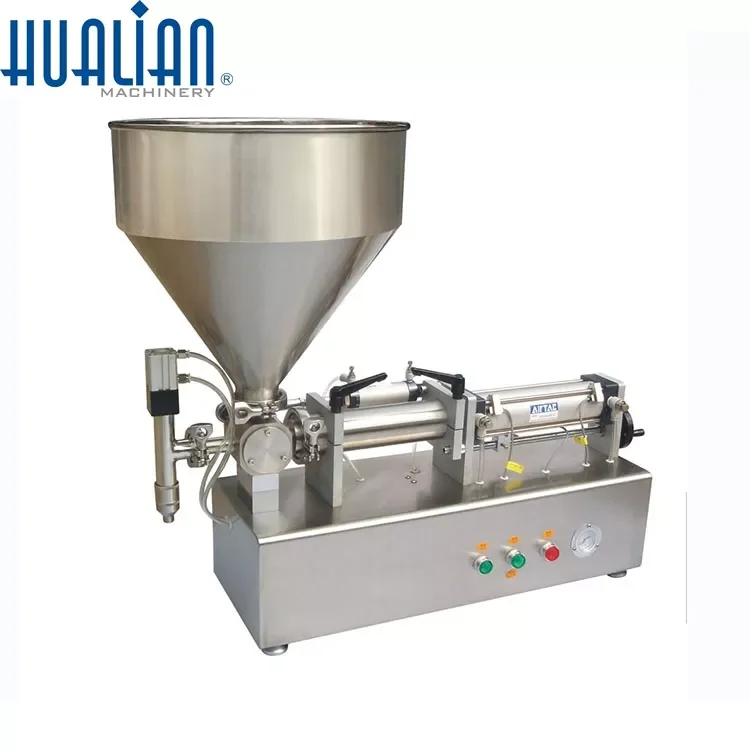 PPF-500T HUALIAN Semi Automatic Piston Beverage Honey Shampoo Cosmetic Plastic Paint Bottle Liquid Paste Filling Machine