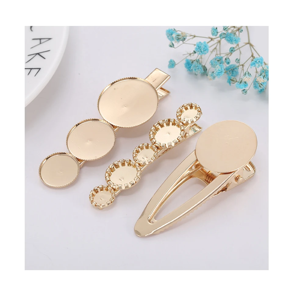Wholesale Golden Flower Geometric Hair Pieces Women Handmade Clip Diy Material Bulk Metal Hair Clips