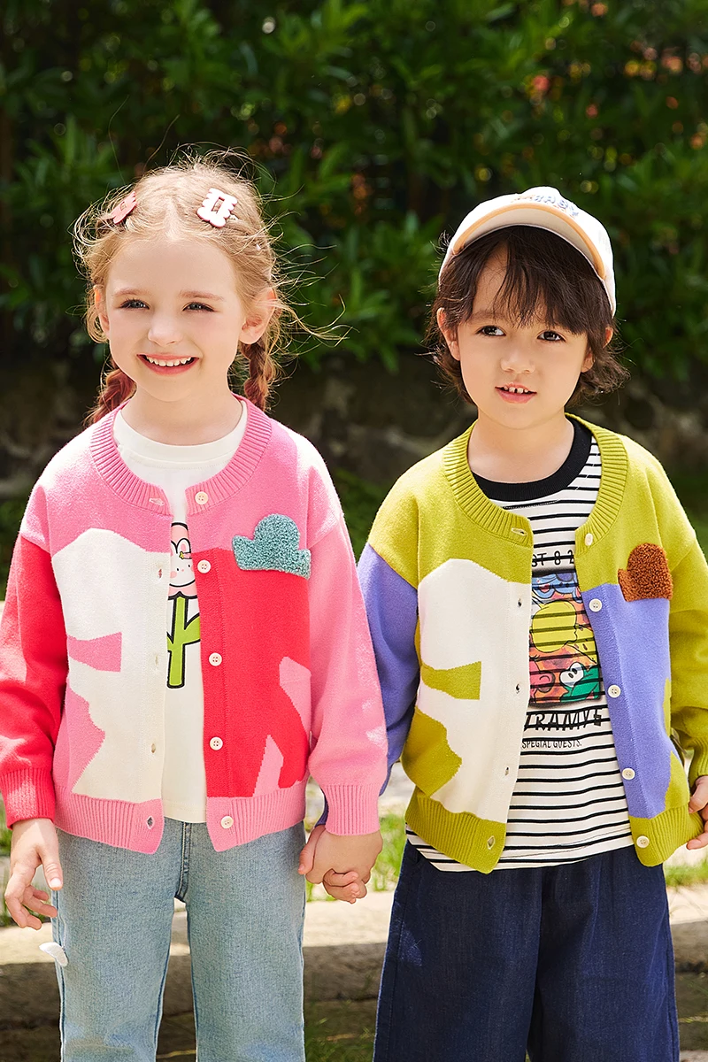 Wholesale Infant Toddlers Knitted Top Baby Girl Boy cardigan  Cotton Soft Sweater Children contrast Color Knitwear Winter Fall