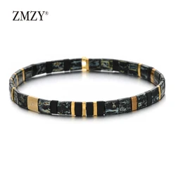 Popular Bohemia New Design Miyuki Bead Elastic Bracelet Rainbow Painted Color Tile Beads Handmade Enamel Bracelet