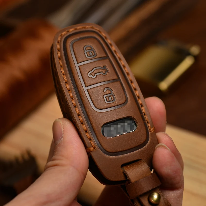 Genuine leather Key Case Cover CasSuitable for Audi Key Kit A6L A7L A8L Q7 Q8 A4L Q5L Genuine Leather Key Protector Fob