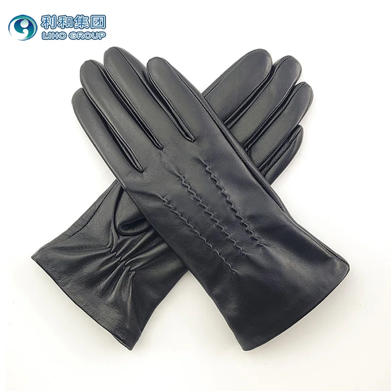 High Quality Black Warm Winter Driving Sheepskin Leather Work Gloves for Men Women Plain Style Color Feature
