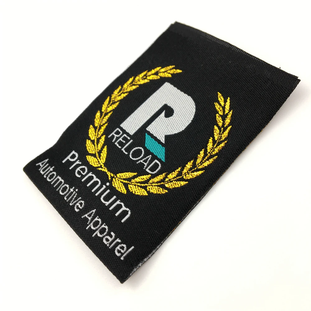 Высококачественные пользовательские этикетки для одежды, этикетки для одежды, золотые тканые этикетки