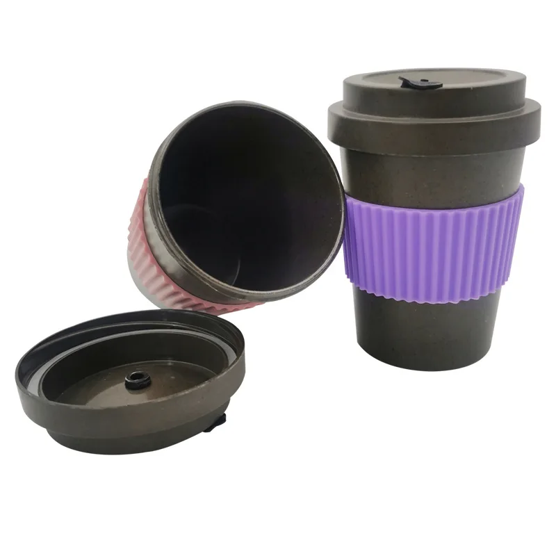 Factory Natural party eco-friendly biodegradable bamboo fiber mug bamboo reusable coffee cups with silicone lid